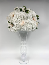 Flared Vase with White/Champagne Silk Hydrangea Bloom