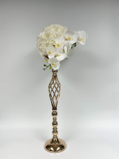 Ivory/Orchid Faux Floral with Gold Twist Stand