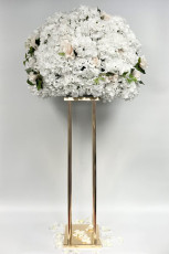 White/Champagne Faux Hydrangea Bloom with Gold Square Stand