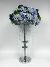 Blue Faux Hydrangea Bloom with Silver Crystal Stand