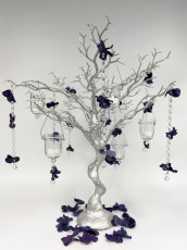 Silver Tree with Deep Purple Flower Crystal Chains & Hanging Votives