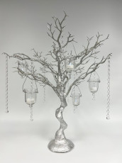 Silver Tree with Crystal Chains & Hanging Votives