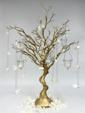 Gold Tree with White Flower Crystal Chains & Hanging Votives