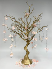 Gold Tree with Light Pink Flower Crystal Chains & Hanging Votives