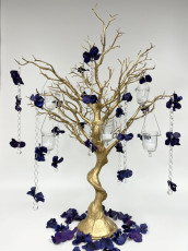 Gold Tree with Deep Purple Flower Crystal Chains & Hanging Votives