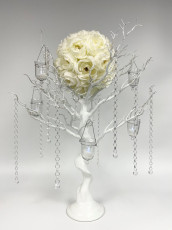 White Tree with Crystal Chains, Hanging Votives, Ivory Flower Ball