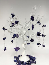 White Tree with Deep Purple Flower Crystal Chains & Hanging Votives