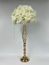 Ivory Faux Hydrangea Bloom with Gold Twist Stand
