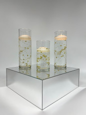 Cylinder Trio with Gold Pearl Filler/Floating Candle & Mirror Box