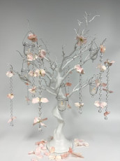 White Tree with Light Pink Flower Crystal Chains & Hanging Votives