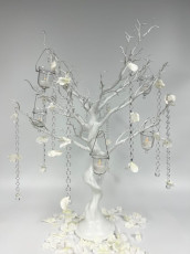 White Tree with White Flower Crystal Chains & Hanging Votives