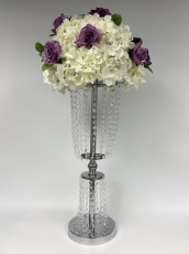 Ivory/Lilac Hydrangea Bloom with Silver Crystal Stand